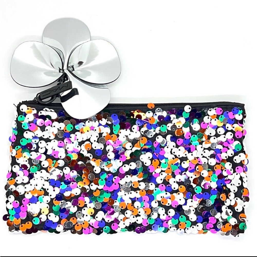 MAC Cosmetics Makeup Cosmetic Pouch Bag Shiny Pretty Things Sequin Flower